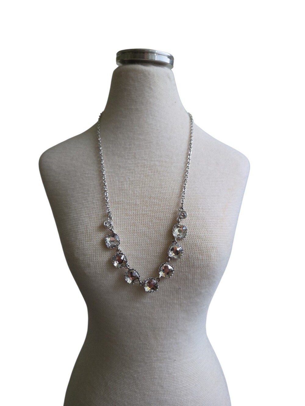 Silver Toned Crystal Necklace and Drop Earring Set - Picture 3 of 3
